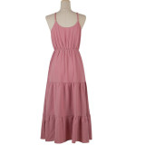 Pink High Waist Halter Sleeveless Maxi Dress