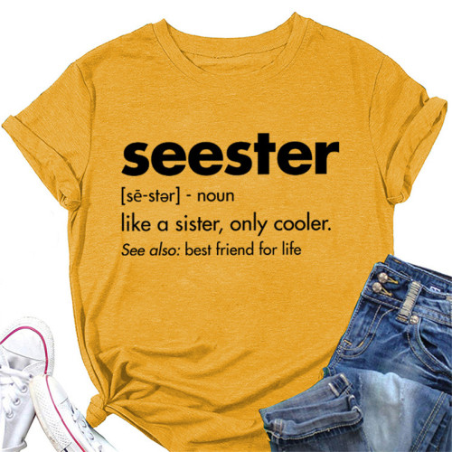 Seester Letter Print Short Sleeve T-Shirt