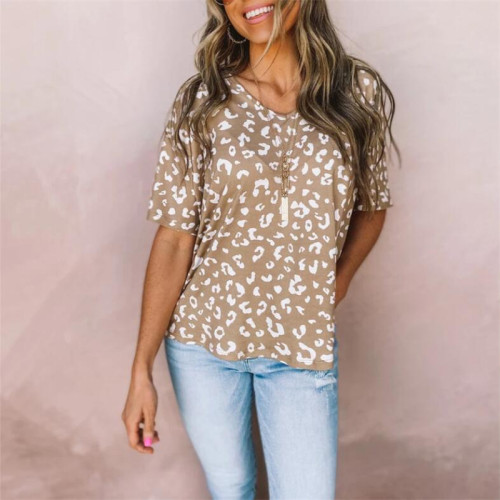 Leopard Print Pullover Round Neck Loose T-shirt
