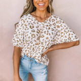 Leopard Print Pullover Round Neck Loose T-shirt
