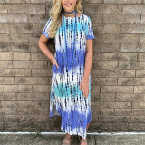 Round Neck Short Sleeve Tie Dye Print Dress