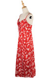 Red Floral Print Slip Midi Dress