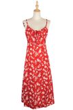 Red Floral Print Slip Midi Dress