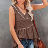 V-neck Sleeveless Solid Color Tank Top