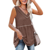 V-neck Sleeveless Solid Color Tank Top