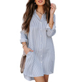 Long Striped Solid Color Long Sleeve Shirt