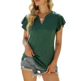 Solid Color V-Neck Short Sleeve T-Shirt Top