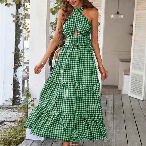 Bohemia Plaid Print Swing Maxi Dress