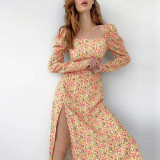 Floral Print Long Sleeve Split Maxi Dress