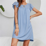 Blue Lace A-line Mini Dress