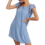 Blue Lace A-line Mini Dress
