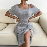 Grey Knit Sexy Midi Dress