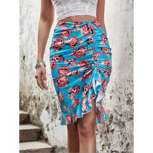 Floral Print Ruffle Skirt