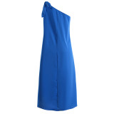 Solid Color One Shoulder Chiffon Maxi Dress