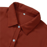 Solid Color Button Shirt Maxi Dress
