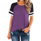 Striped Round Neck Short Sleeve T Shirt