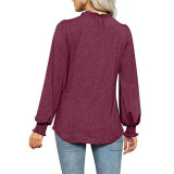 Solid Color V-Neck Long Sleeve T-Shirt
