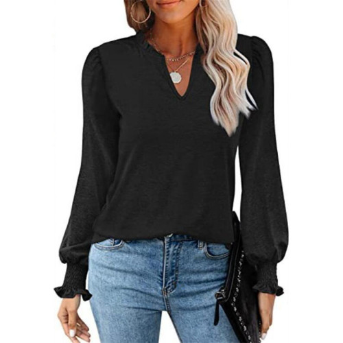 Solid Color V-Neck Long Sleeve T-Shirt