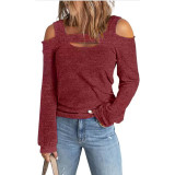 Solid Color Square Neck Long Sleeve T-Shirts