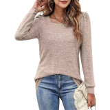 Solid Color U-Neck Long Sleeve T-Shirts
