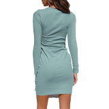 Solid Color Long Sleeve Mini Dress