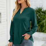 Solid Color Ruffle Sleeve V-Neck T-Shirts