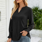 Solid Color Ruffle Sleeve V-Neck T-Shirts