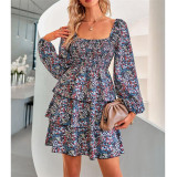 Floral Print Ruffle Hem Mini Dress