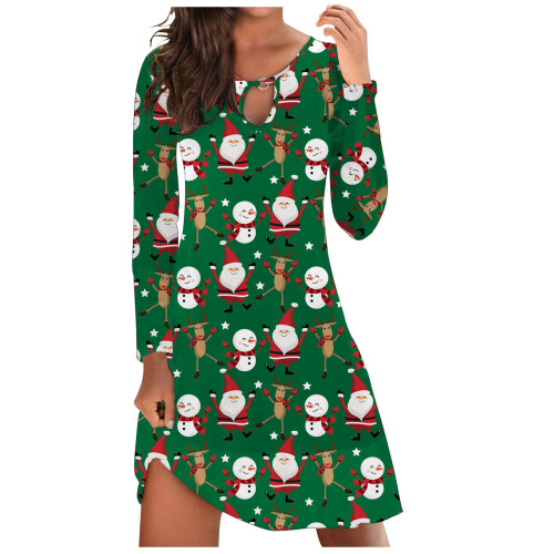 Christmas Print Long Sleeve Mini Dress
