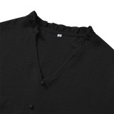 Solid Color V-Neck Flare Sleeve Shirts