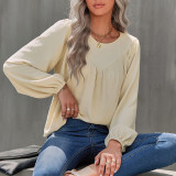 Solid Color Round Neck Loose Shirts