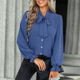 Solid Color Long Sleeve Bow Shirts