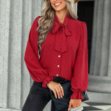 Solid Color Long Sleeve Bow Shirts