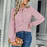 Solid Color Long Sleeve Bow Shirts