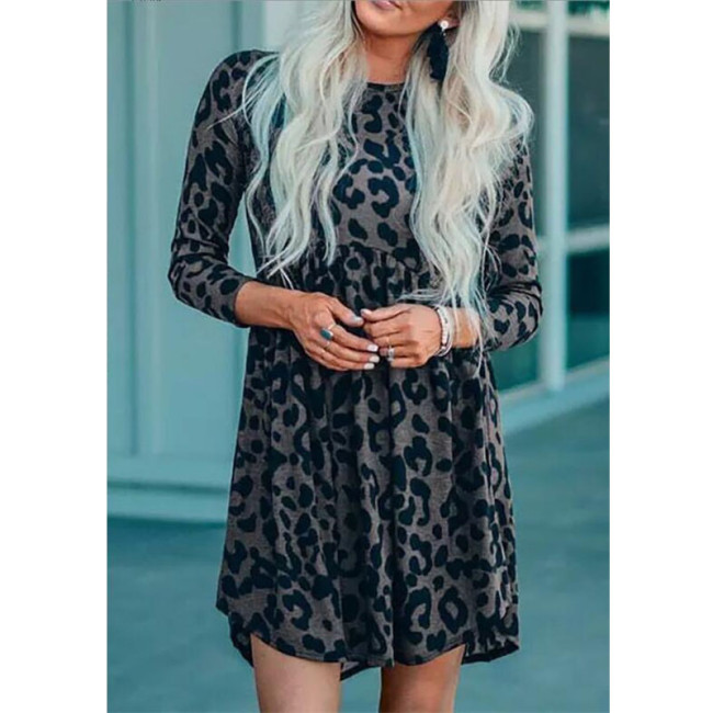 Leopard Crew Neck Mini Dress