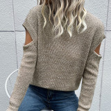 High Collar Solid Color Long Sleeve Sweater