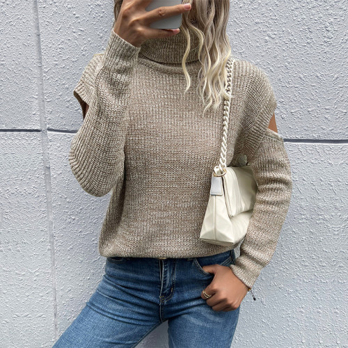 High Collar Solid Color Long Sleeve Sweater