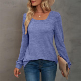 Solid Color U-Neck Long Sleeve T-Shirts
