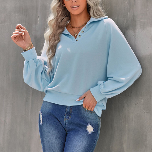 Solid Color Lapel Long Sleeve Sweaters