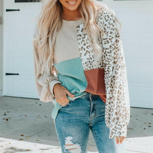 Round Neck Long Sleeve Leopard Sweaters