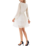 V-Neck Lantern Long Sleeve Mini Dress