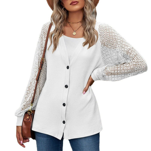 Solid Color Long Sleeve Lace Cardigans