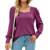 Solid Color Square Neck Sweaters