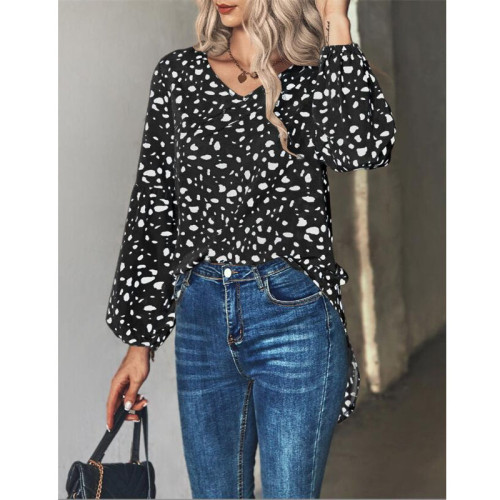 V-Neck Printed Long Sleeve Shirts