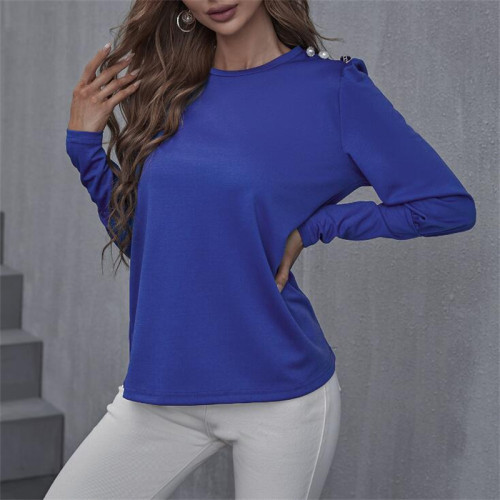 Blue Long Sleeve Round Neck T-Shirts
