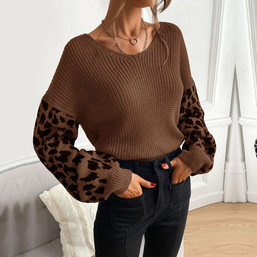 Crew Neck Knitted Leopard Sweaters