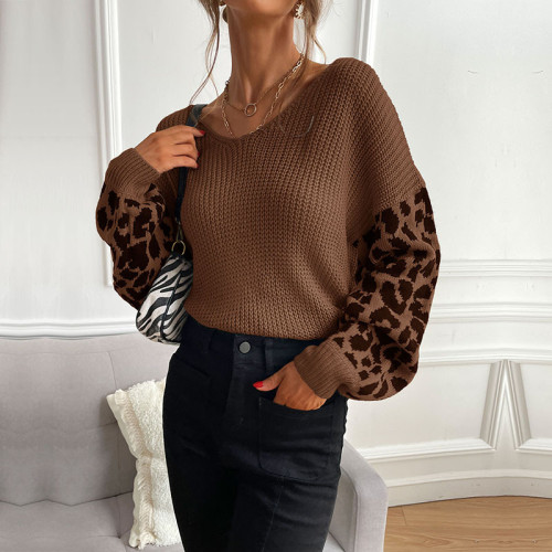 Crew Neck Knitted Leopard Sweaters