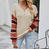 V-Neck Long Sleeve Contrast Sweaters