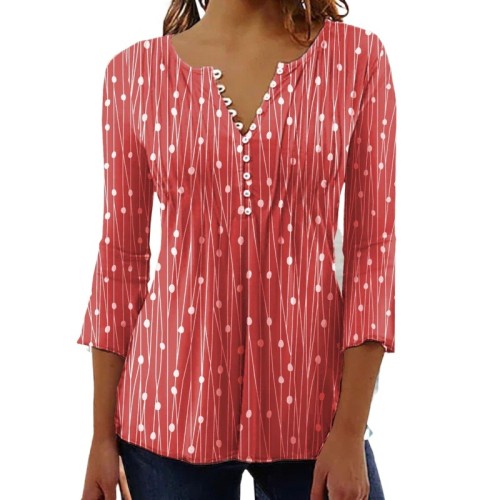 V-Neck Printed Long Sleeve Shirts