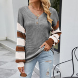 V-Neck Long Sleeve Contrast Sweaters